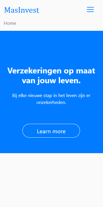Mobile image of the Mas Invest project homepage
